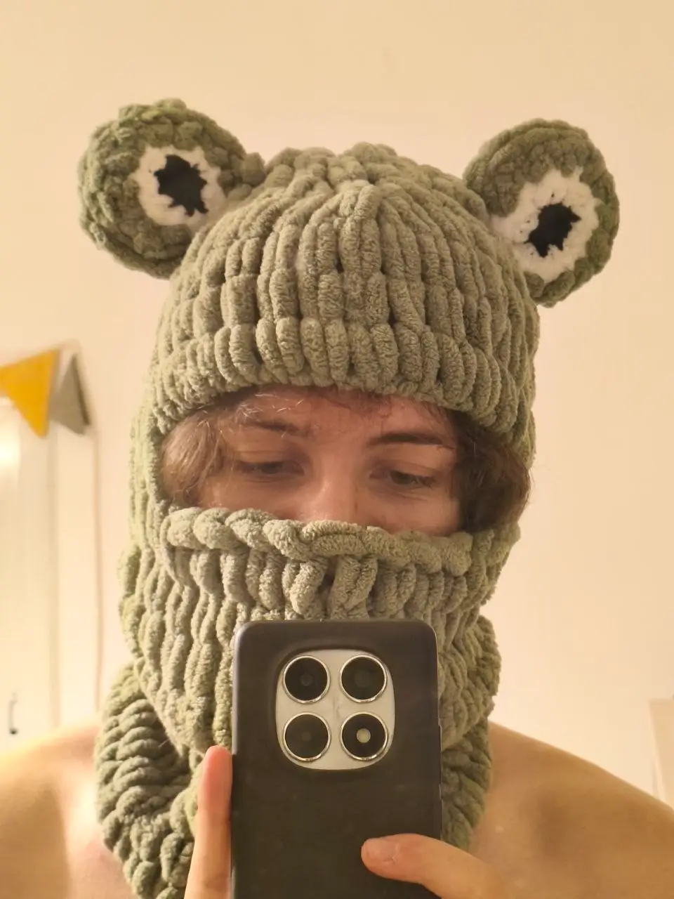 Sewn skiing frog hat